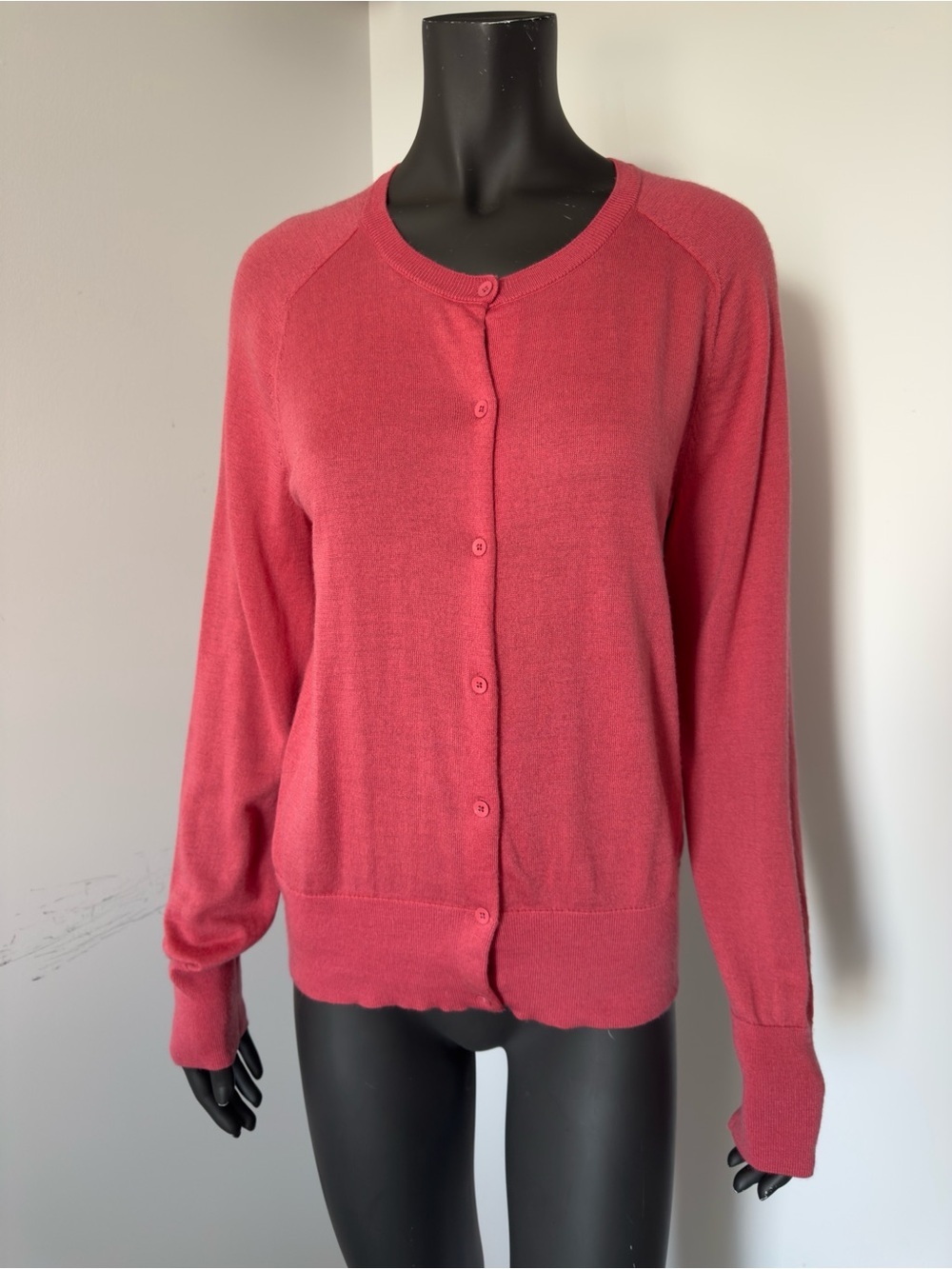 197. GAP Extra Fine Merino Wool Button-Front Crewneck Cardigan - Rose Pink